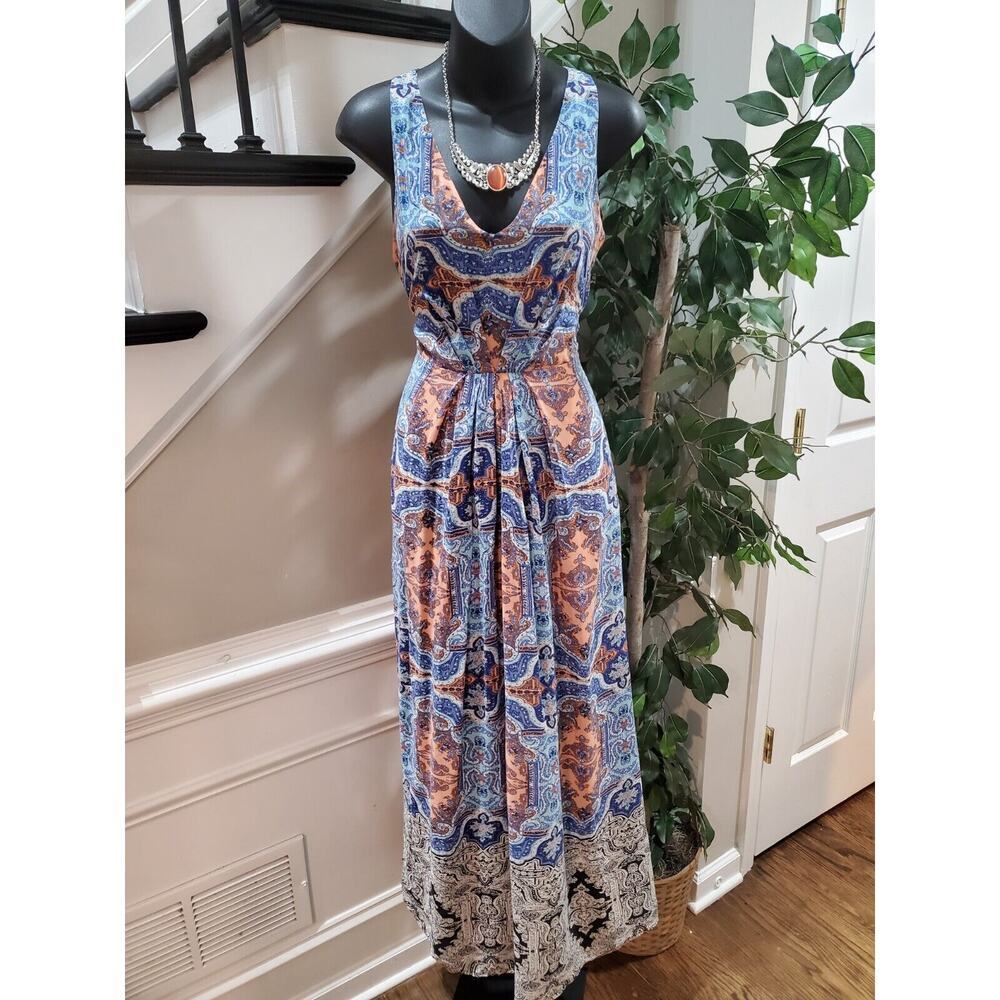 Anthropologie Mauve Medallion Multicolor V-Neck Sleeveless Maxi Length Dress‎ 2